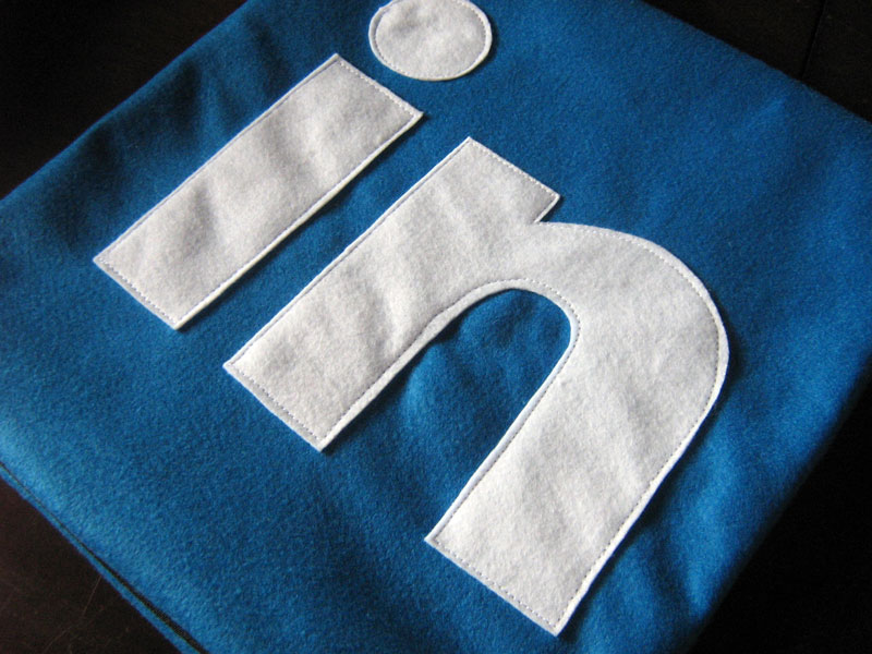 Photo of the LinkedIn logo made out of felt.