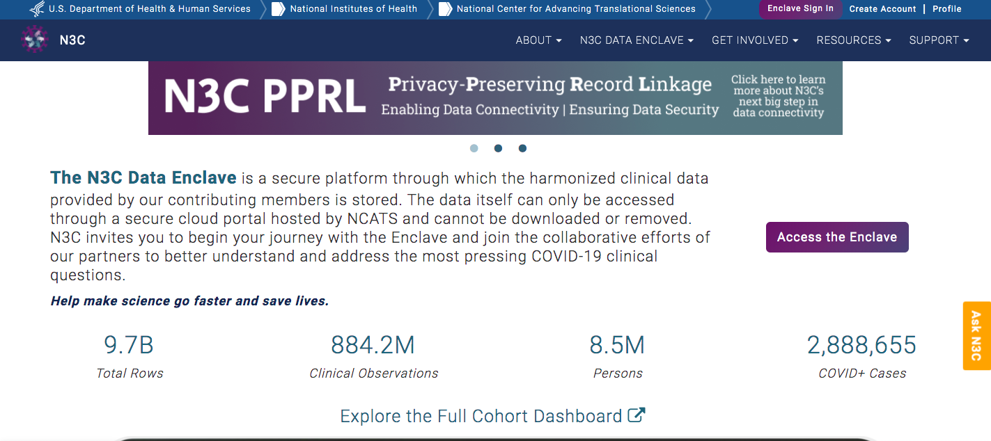 Screen grab of the N3C Data Enclave website.