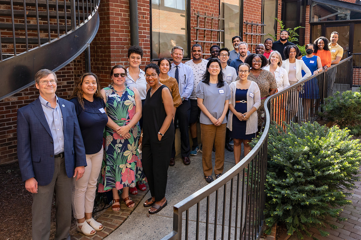 End-of-year celebration outside with a number of diverse researchers from UNC-Chapel Hill.