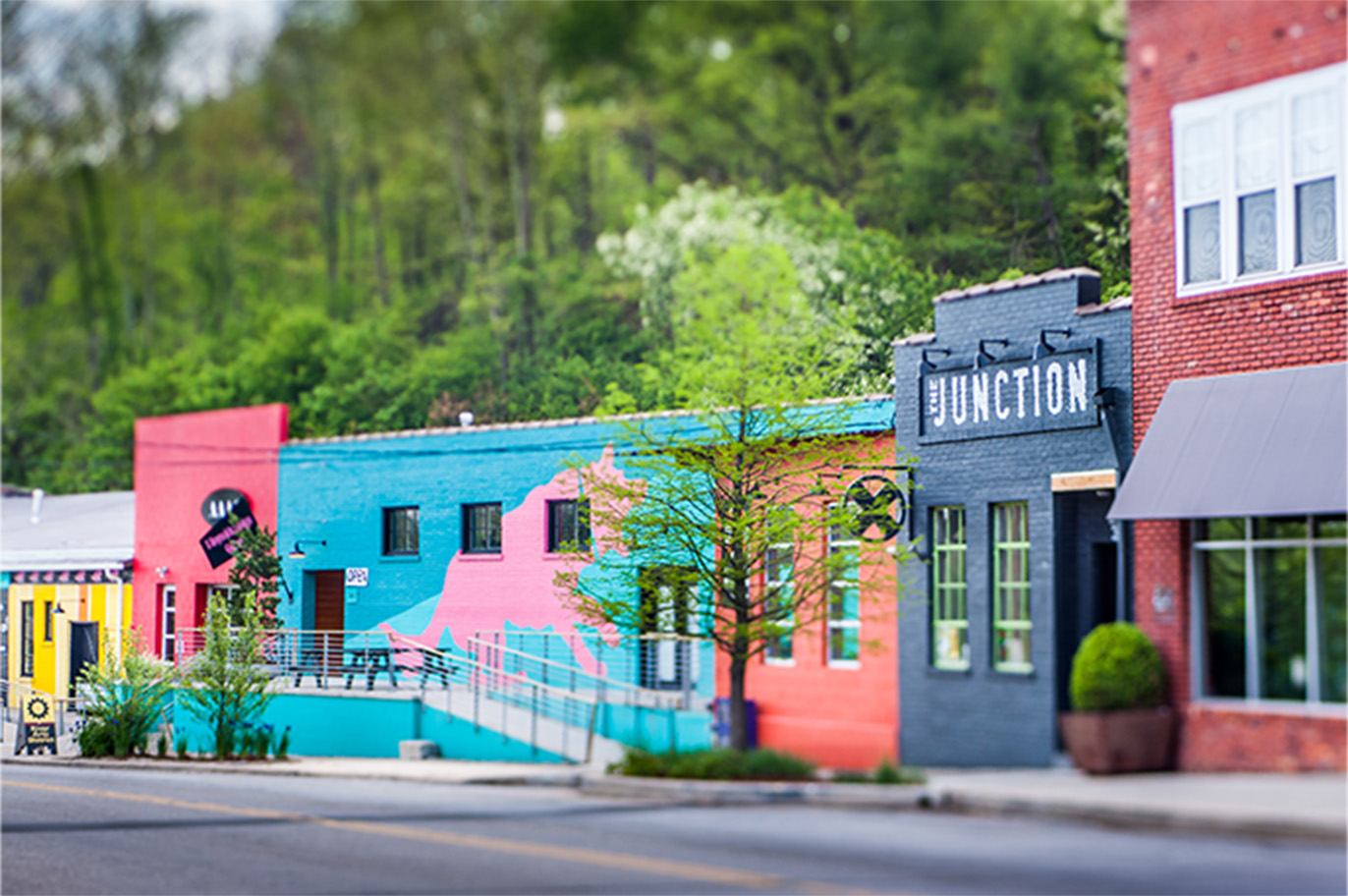 Photo of a street with businesses lining it.