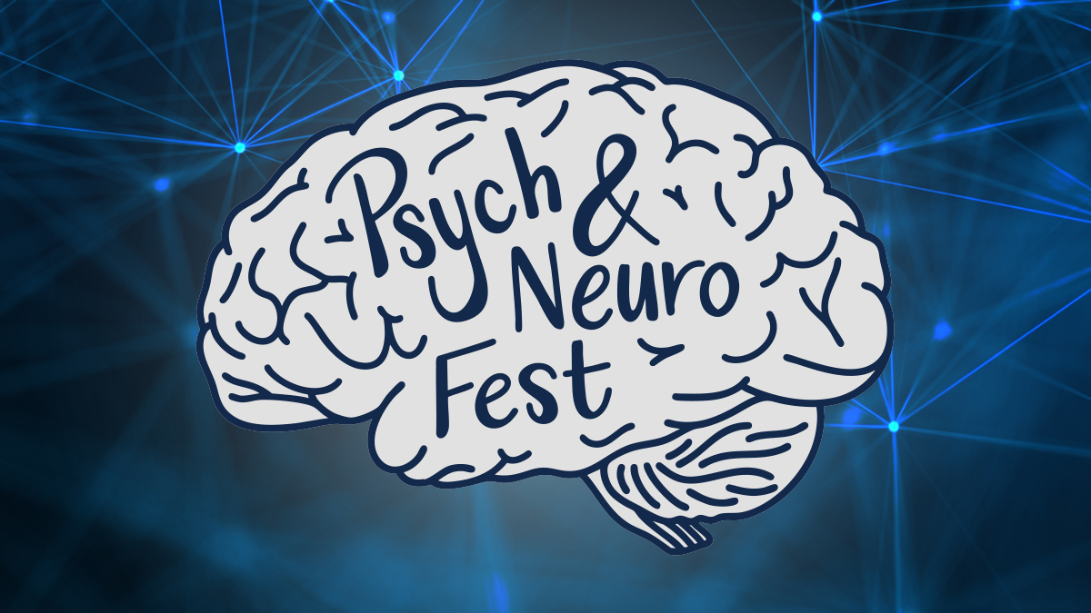 Illustration of a brain with "Psych & Neuro Fest" written inside.
