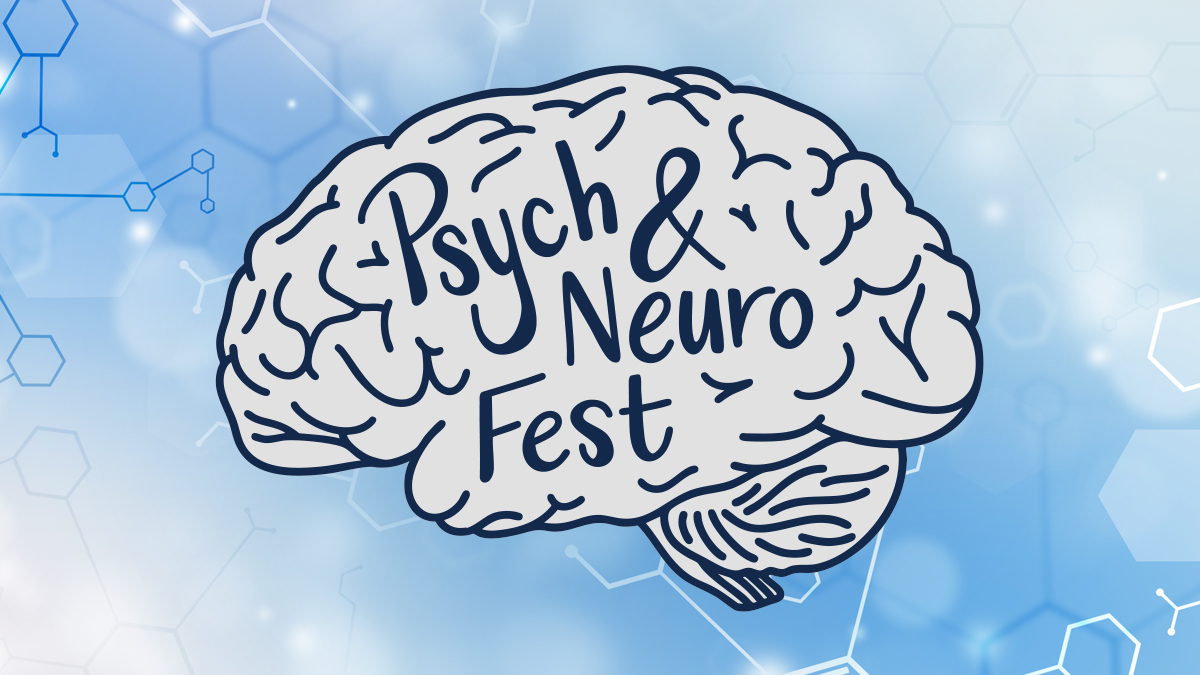 Illustration of a brain with "Psych & Neuro Fest" written inside.