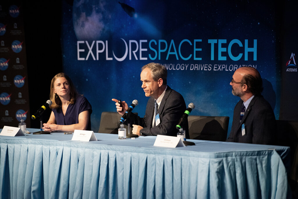 Panelists during NASA day. One the left is Zena Cardman, middle is John Hogan, an environmental scientist from NASA, and on the right is Jim Broyan, who is part of NASA administration.